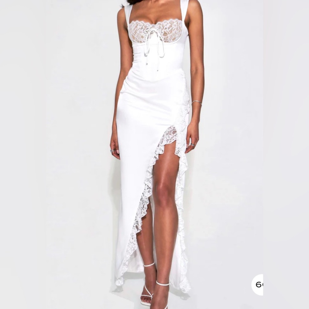 Elegant White Lace Trim Dress